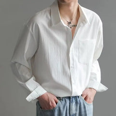Threebooy  Mature Korean Style Handsome Long-sleeved Shirt Men's Loose Casual Wrinkle Draped Shirt Spring Top