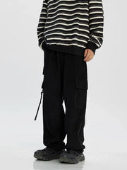 Threebooy Corduroy Cargo Pants Men Oversize Wide Leg Cargo Trousers Male Streetwear Hip Hop Harajuku Green Loose Japanese Vintage