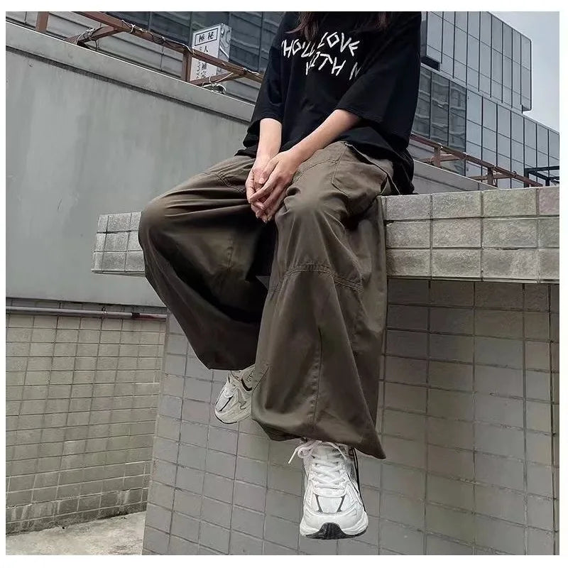 Threebooy  Vintage Baggy Cargo Pants Men Cotton Wide Leg Trousers Male Oversize Retro Loose Casual Japanese Streetwear Hip Hop