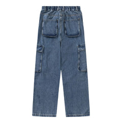 Threebooy Streetwear Hip Hop Men's Jeans Oversized Straight Leg Denim Pants Summer Blue High Street Trousers Pockets Design Male Clothing