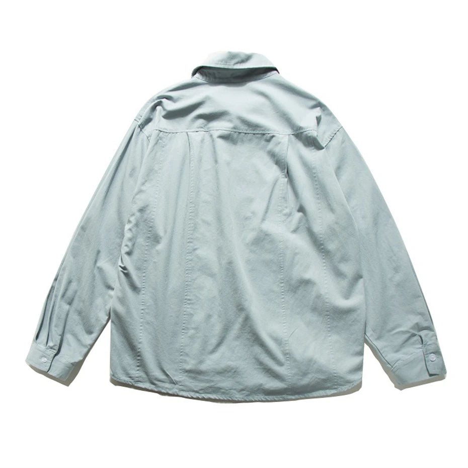 Threebooy  Mens Long Sleeve Shirts Streetwear Hip Hop Splicing Shirt Coats Men Spring New Oversized Harajuku Vintage Blue Casual Shirt