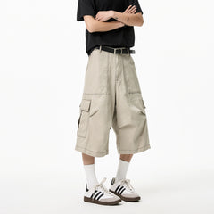 Threebooy Mens Cropped Casual Pants Loose New Cotton Cargo Multi Pocket Workwear Summer Outdoor Utility Stretch Comfort Relaxed Fit