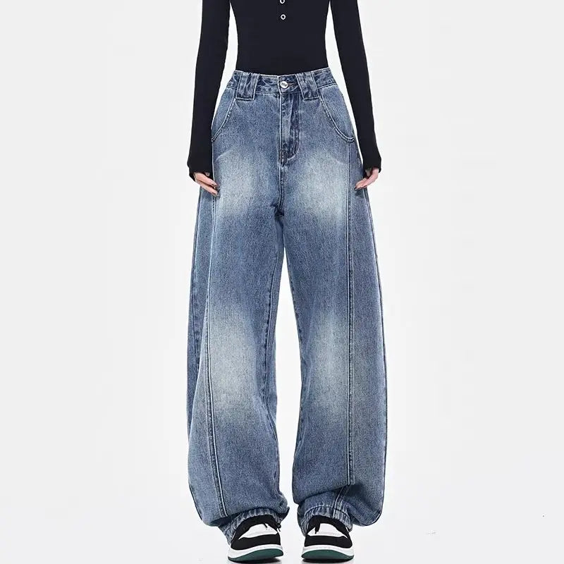 Threebooy 2025 Spring Men and Women Trendy Personalized Straight Tube Washed Curved Knife Jeans Couple Loose Hip Hop Casual Pants y2k