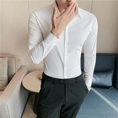 Threebooy  Men Spring High Quality Business Dress Shirts/Male Slim Fit High Elastic Force Long Sleeve Shirts Size S-4XL