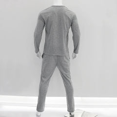 Threebooy  Autumn New Large Men's Solid Henley Shirt Long Sleeve Pants Set Trend Stock