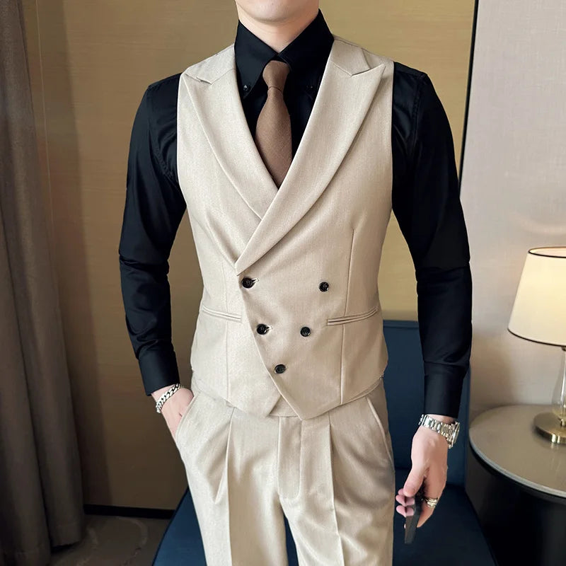 Threebooy Brand Clothing Men Spring High Quality Double Breasted Blazers Vest/Male Slim Fit Casual Suit Vest Sizing Up S-4XL