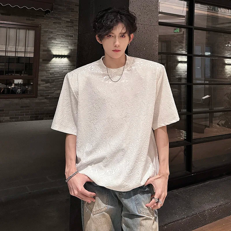 Threebooy Summer Jacquard Tshirts Men Oversized Streetwear T Shirts Women Mens Fashion Harajuku T-Shirt Male Vintage Top Tees Female