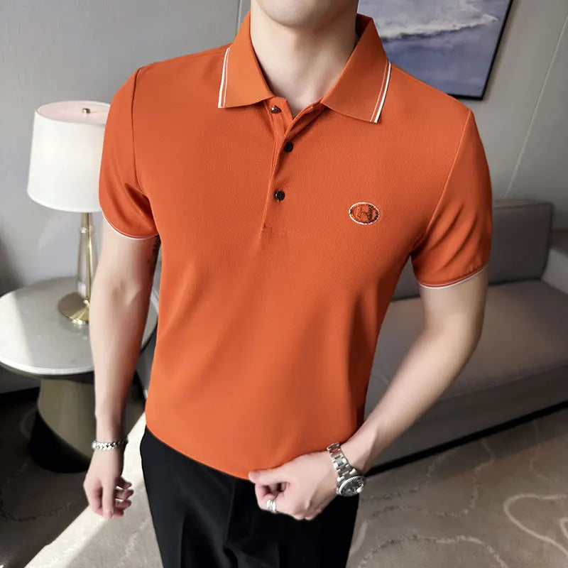 Threebooy  Brand Clothing Men's Summer Casual Short-sleeved POLO Shirts/Male Fashion Solid Color Ice Silk High Quality Polo Shirt