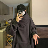 Threebooy Harajuku High Collar Loose Hoodie Spring Hip Hop Sweatshirt Hooded Baggy Fashion Streetwear Black/Gray Long Sleeve Men Hoodies