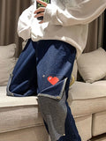 Threebooy Harajuku Wide Leg Baggy Jeans Pants Men Love Heart Oversize Straight Denim Buttton Cargo Long Trousers Streetwear Student New