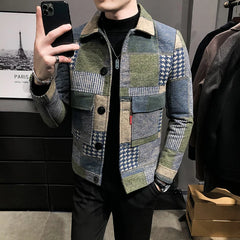 Threebooy  Men Winter Fleece Suit Jacket New High-quality Self-cultivation Warmth Fashion Casual Maj Clothing Plaid Men Blazer Coat