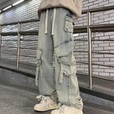 Threebooy Autumn And Winter New Japanese Overalls Jeans Men And Women American Retro High Street Micro-la Washed Wide-leg Straight Pants