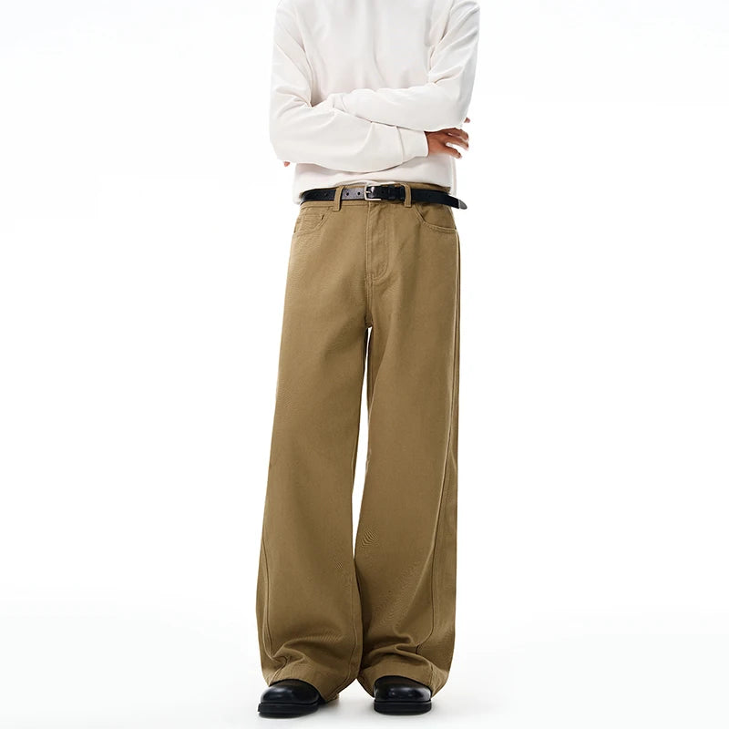 Threebooy 100% Cotton Men's Loose Casual Pants Autumn New Fashion Comfortable Wide-leg Oversized Trousers Streetwear White Khaki Black