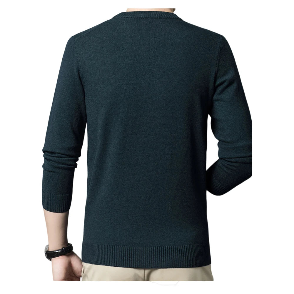 Threebooy Men's Spring Autumn Solid Color Knitted Sweater with Loose Cut Round Neck Minimalist Basic Bottoming Shirt Fashionable Simple