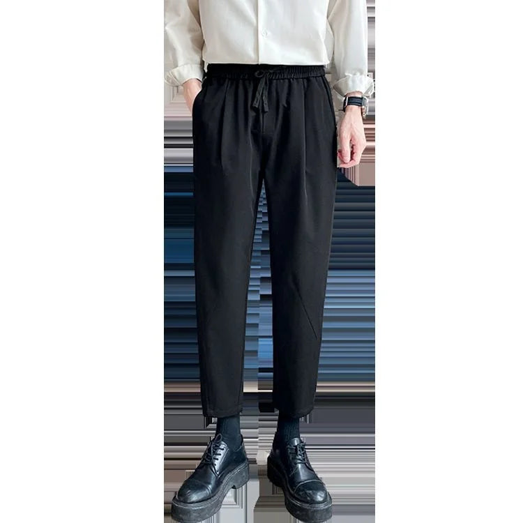 Threebooy Men's Loose Straight Elastic Waist Trousers Business Fashion Casual Pants Formal Grey/black Color Suit Pants Size 28-35