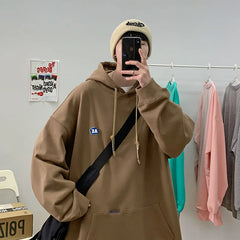 Threebooy Casual Autumn Man Hooded Sweatshirts Classic Solid Color Loose Oversized Hoodie College Style Japanese Hoodies Designer Tops