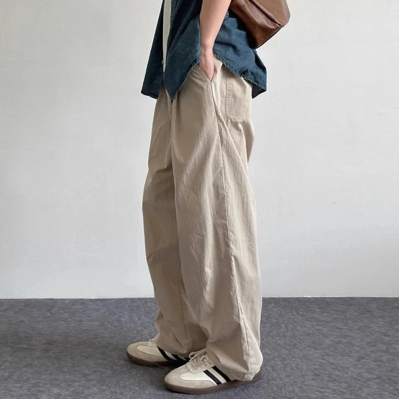 Threebooy  New Japanese Style Men Draped Wide Leg Pants Light Luxury Leisure Solid Color Straight Trousers Premium Elegant Sweatpants M-3XL