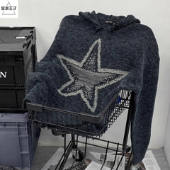 American High Street Retro Men and Women Rascal Handsome Hooded Knitted Sweater Couple Trendy Lazy Style Harajuku Top y2k