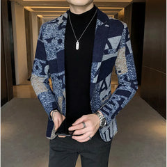 Threebooy Men Slim Letter Printing Business Suit/Male Leisure Blazers Jackets/Man Woolen Office Tuxedo Gray Blue S-5XL