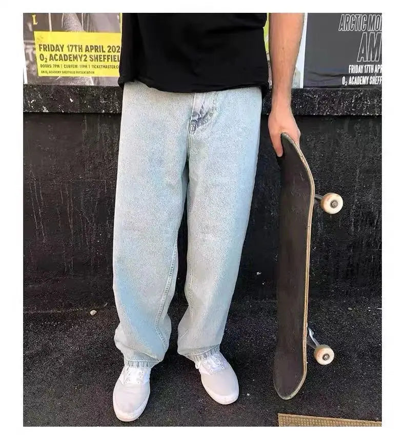 Threebooy Vintage BIGBOY loose simple embroidered denim pants new streetwear wide leg loose denim pants fashionable straight pants