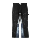 Threebooy Hip Hop Splash Ink Wide Leg Jeans Y2k Distressed Colorblock Denim Jean with Print Graffiti Flare Denim Pants for Men