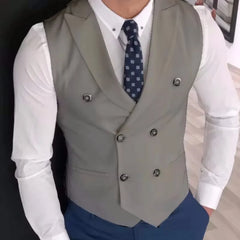 Threebooy  Men Vest Ivory Double Button Solid With Lapel Waistcoat Suit For Wedding Birthday Banquet Office Business Work Men Suit Vest