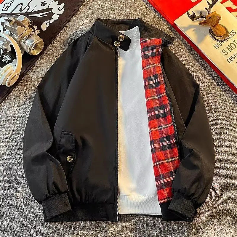 Threebooy  Spring and Autumn American Retro New Workwear Casual Men's Stand Collar Loose Motorcycle Jacket