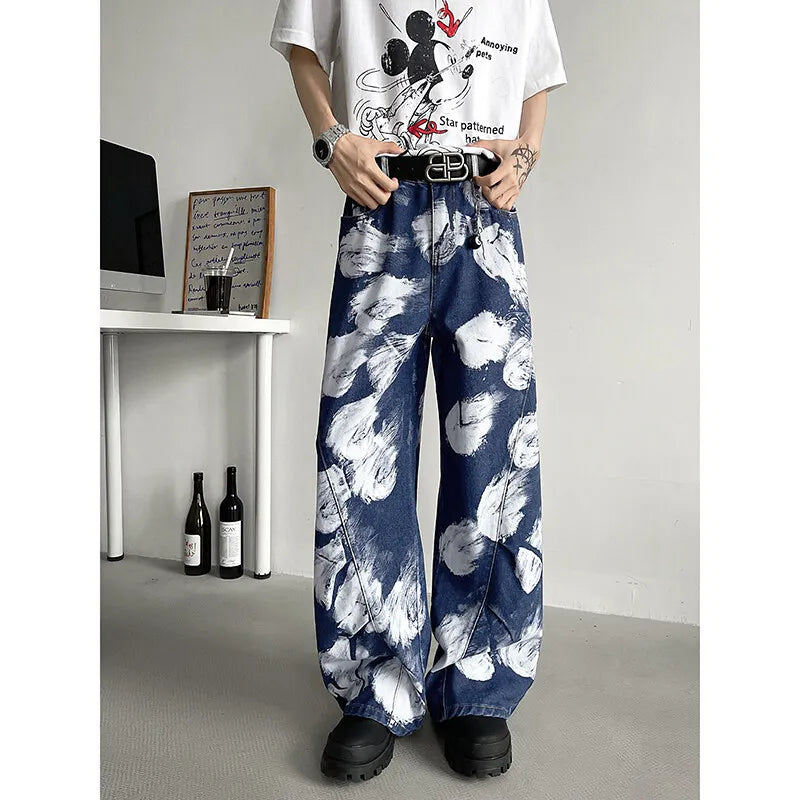 Threebooy  Straight Loose Fit Printed Streetwear Jeans Unisex Urban Fashion Trendy Casual Denim Pants mens Hip Hop Oversized Comfort