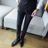 Threebooy  Men's Spring High Quality Business Suit Pants/Male Slim Fit Fashion Plaid Groom's Wedding Dress Trousers 29-35