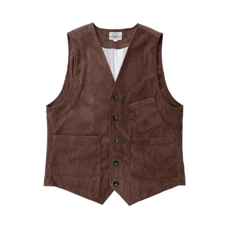 Threebooy  Men’s Corduroy Hunting Vest Outdoor Workwear Waistcoat Lightweight Cargo Safari Fishing Vests Shooting Travel Vest With Pockets