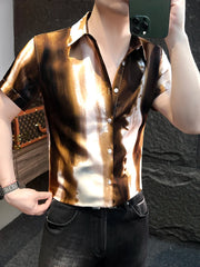 Threebooy  High Quality Summer Tie Dye Short Sleeved Shirt Men Ice Silk Breathable Slim Casual Business Shirt Streetwear Social Shirts