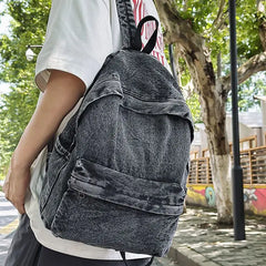 Threebooy  Denim Casual Versatile Large Capacity Backpack College Student Bags Retro Japanese Backpack