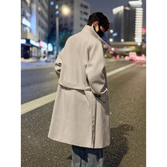 Threebooy New 2025 Autumn Winter Men Imitation Wool Overcoat Stand Collar Mid Long Single Breasted Windproof Warm Coat Fashion Outerwear