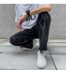 Threebooy Tie-dye Jeans For Men Oversize Loose All-match Washed Casual Denim Pants Street Trend Hiphop Straight Trousers Four Seasons