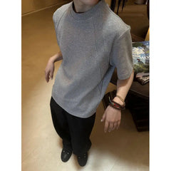 Threebooy  Men Slim Fit Short Sleeve Tshirt Solid Round Neck Unique Patchwork Design Premium Stretch Cotton Casual Summer Trendy Tee