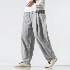 Threebooy   Men's Tang Suit Cotton and Linen Men's Loose Casual Straight Tube Cotton and Linen Casual Trousers Summer