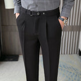 Threebooy Man Slim Suit Pants Casual Business Trousers Fashion Men Formal Wedding Dress Pants Street Wear Male Clothing Black Gray