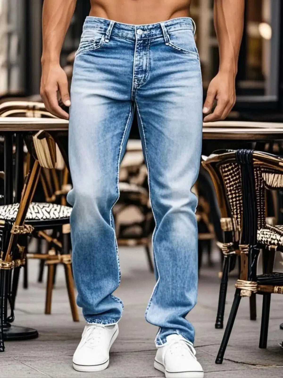 Threebooy  1Pc Y2K Blue Jeans Iefb Retro Frayed Jeans Denim Retro Jeans Tight Jeans