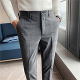 Threebooy New Men Dress Pants Plaid Business Casual Slim Fit Ankle Length Pantalon Classic Vintage Check Suit Trousers Wedding 28-38