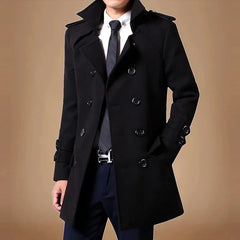 Threebooy  Men's Woolen Coat Mid-Length Thickened Autumn Winter New Style Windbreaker Fashionable Casual Outerwear