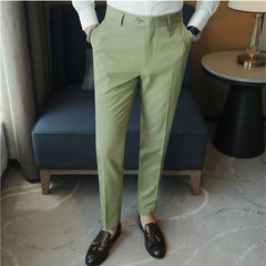 Threebooy Men Spring Summer Belt Decoration Casual Ankle Length Pants Fashion Slim Fit Suit Pants Streetwear Social Business Trousers