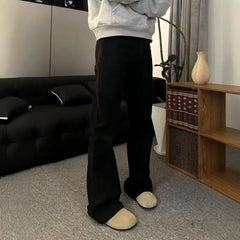 Threebooy  Korean Style Streetwear Slim-Fit Cleanfit Flared Jeans for Men Simple Trendy Vibe Casual Long Pants