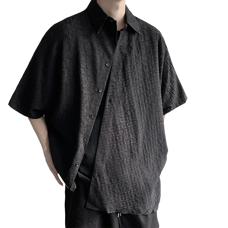 Threebooy Shirts Men Floral Japanese Style Fashion Loose  Pleated Vibe All-match High Street Youthful Cool Designed Vintage surplice