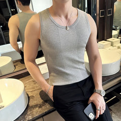 Threebooy Men's casual summer T-shirt Vest  Male slim fit fashion High quality Striped tight Vest