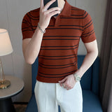 Threebooy Men's Short-Sleeved Polo Shirt with Lapel Collar Business Casual Style Striped Knitted Polo Shirt New Fashionable Design S-4XL