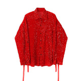 Threebooy Fashion Street Shirts Retro Sequin Fringe Stage Show Dresses Personal Trends Shiny Sequins Reflective Men's Shirts Long Sleeves