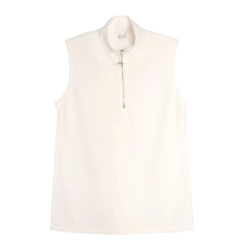 Threebooy  High Street Zipper Patchwork Tank Tops Men's Summer New Sleeveless Solid Simplicity Casual Pullovers Fashion Trend Men Clothing