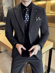 Threebooy  2 Pieces Handsome Two-Button Suit Set For Men, Korean Style Slim Fit Gun Lapel Casual Business Blazer