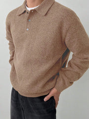 Threebooy  Men's Fall Winter Loungewear Shirt, Solid Color Long Sleeve Lapel Button-Up, Old Money Style Loose Warm Casual Pullover