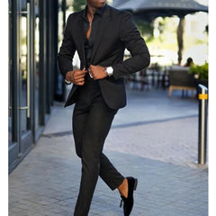 Threebooy  Fashion Black Slim Fit Men Suits Wedding Tuxedos Business Party Prom Best Blazer Sets Masculino 2 Piece Costume Homme Coat Pants